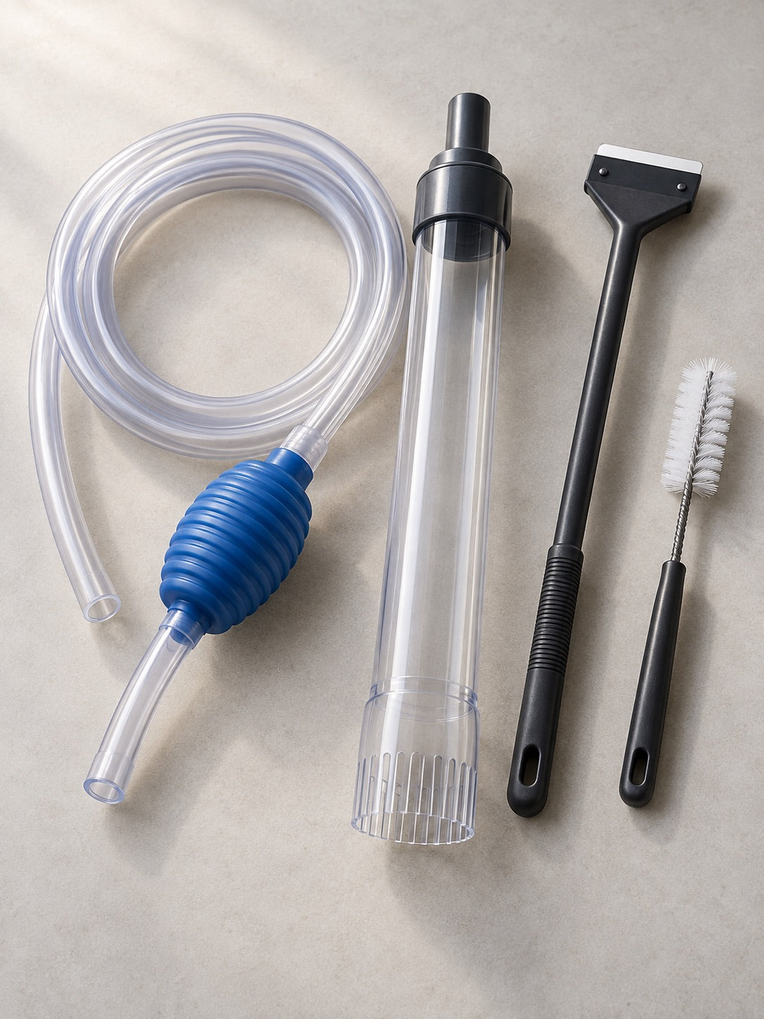 Aquarium gravel-cleaning tools and siphon kit